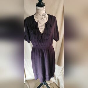Ann Taylor Loft Purple Short Sleeve Knit Dress w/Ruffle V-Neck. Size L